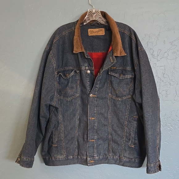 Wrangler Other - Wrangler Flannel Lined Men's Blue Denim Jacket with Tan Corduroy Collar